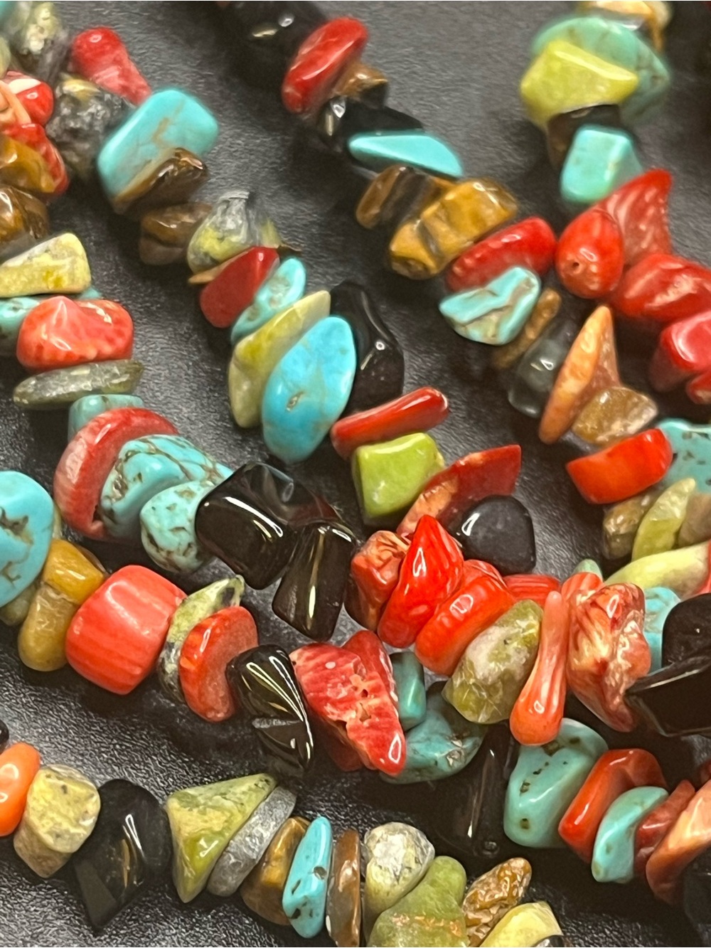 Multi Strand Gemstone Chip Necklace Turquoise Coral Tiger Eye Boho - Picture 8 of 10